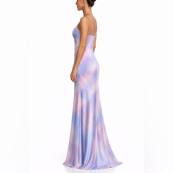 Liv Foster NWT Size 6 Pastel Watercolor Satin Cowl Neck Prom Formal Maxi Gown - Picture 3 of 3